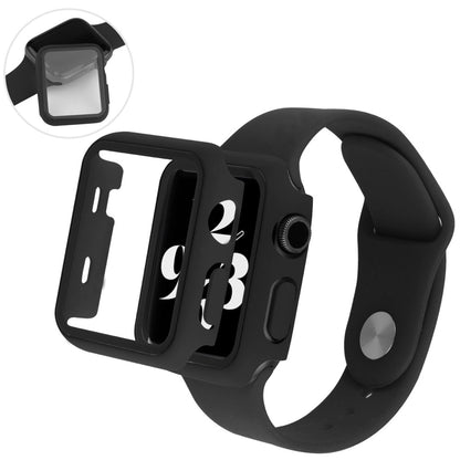 Apple Watch Series 8 (45mm) / Apple Watch Series 7 45mm Plastik Rem med Cover og Hærdet Glas - Sort#serie_1