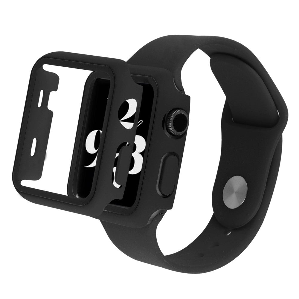 Apple Watch Series 8 (45mm) / Apple Watch Series 7 45mm Plastik Rem med Cover og Hærdet Glas - Sort#serie_1