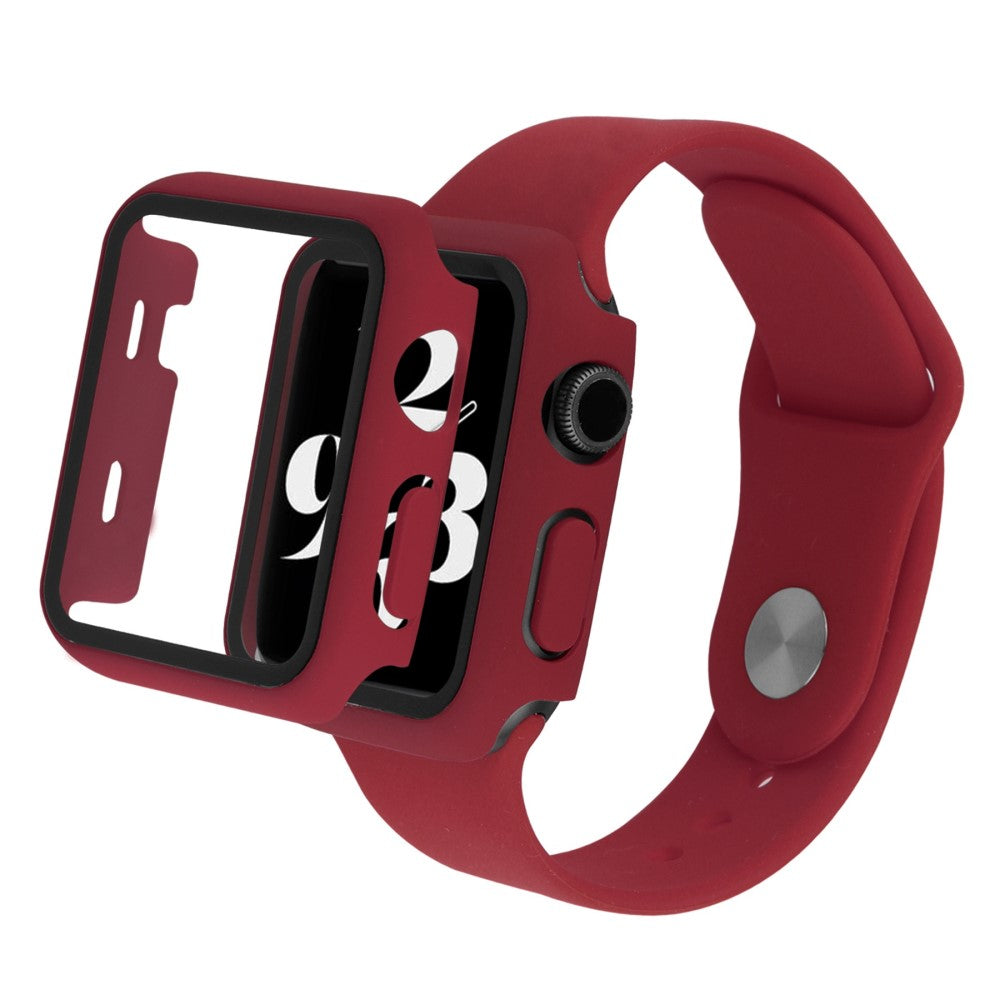 Apple Watch Series 8 (45mm) / Apple Watch Series 7 45mm Plastik Rem med Cover og Hærdet Glas - Rød#serie_3