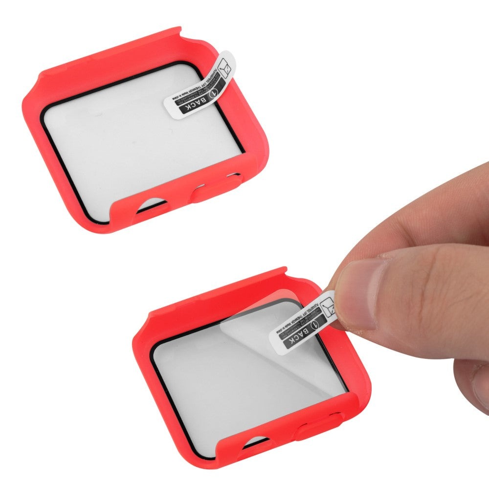 Apple Watch Series 8 (45mm) / Apple Watch Series 7 45mm Plastik Rem med Cover og Hærdet Glas - Rød#serie_4