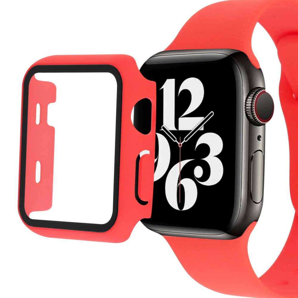 Apple Watch Series 8 (45mm) / Apple Watch Series 7 45mm Plastik Rem med Cover og Hærdet Glas - Rød#serie_4