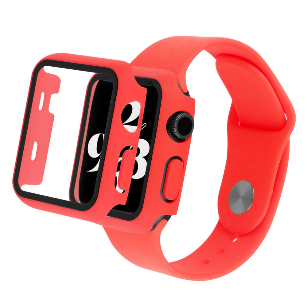 Apple Watch Series 8 (45mm) / Apple Watch Series 7 45mm Plastik Rem med Cover og Hærdet Glas - Rød#serie_4