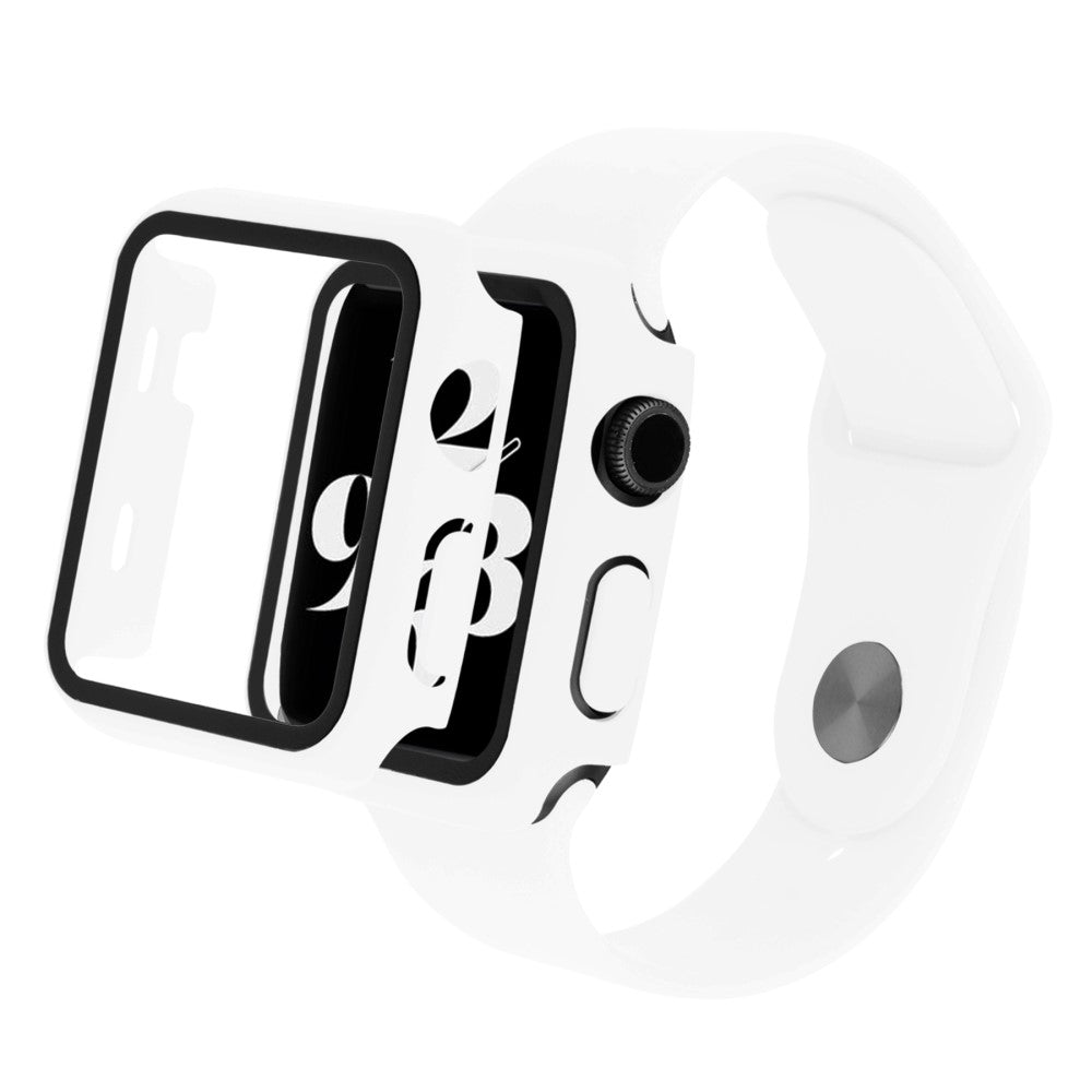 Apple Watch Series 8 (45mm) / Apple Watch Series 7 45mm Plastik Rem med Cover og Hærdet Glas - Hvid#serie_7