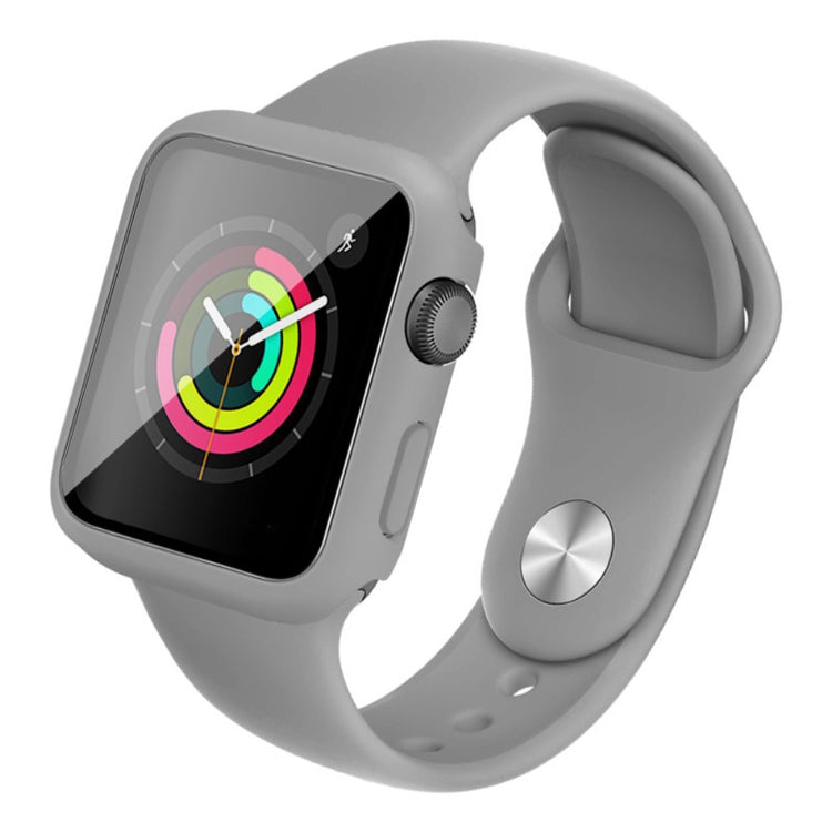 Apple Watch Series 1-3 38mm Silikone Cover med Rem og Hærdet Glas - Sølv#serie_4