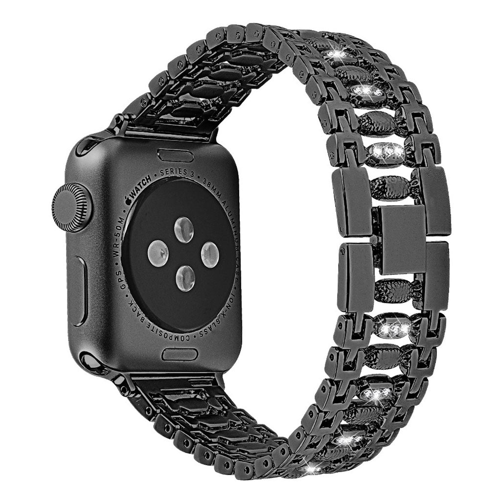 Slidstærk Apple Watch Series 4 40mm Metal og Rhinsten Rem - Sort#serie_2