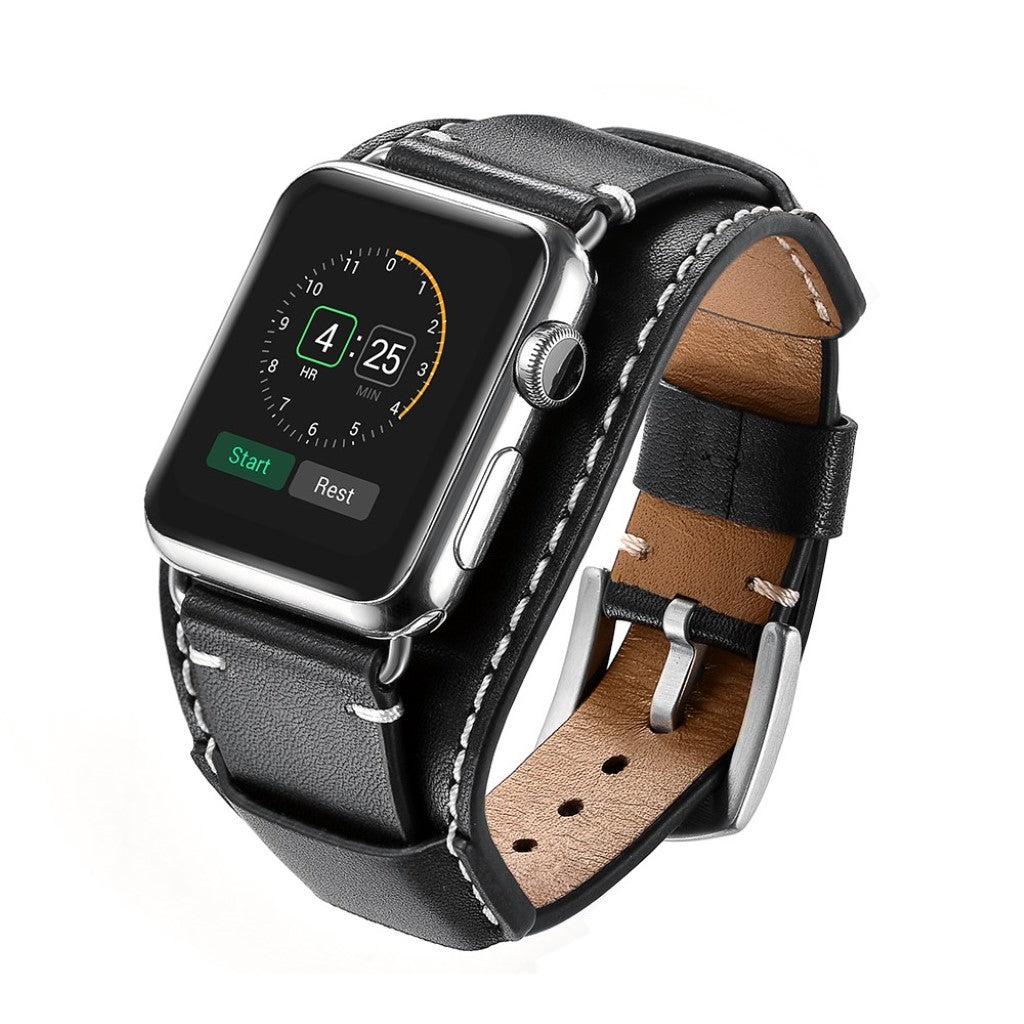  Apple Watch Series 5 40mm / Apple Watch 40mm Ægte læder Rem - Sort#serie_1