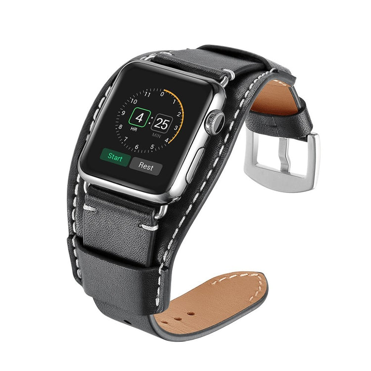  Apple Watch Series 5 40mm / Apple Watch 40mm Ægte læder Rem - Sort#serie_1