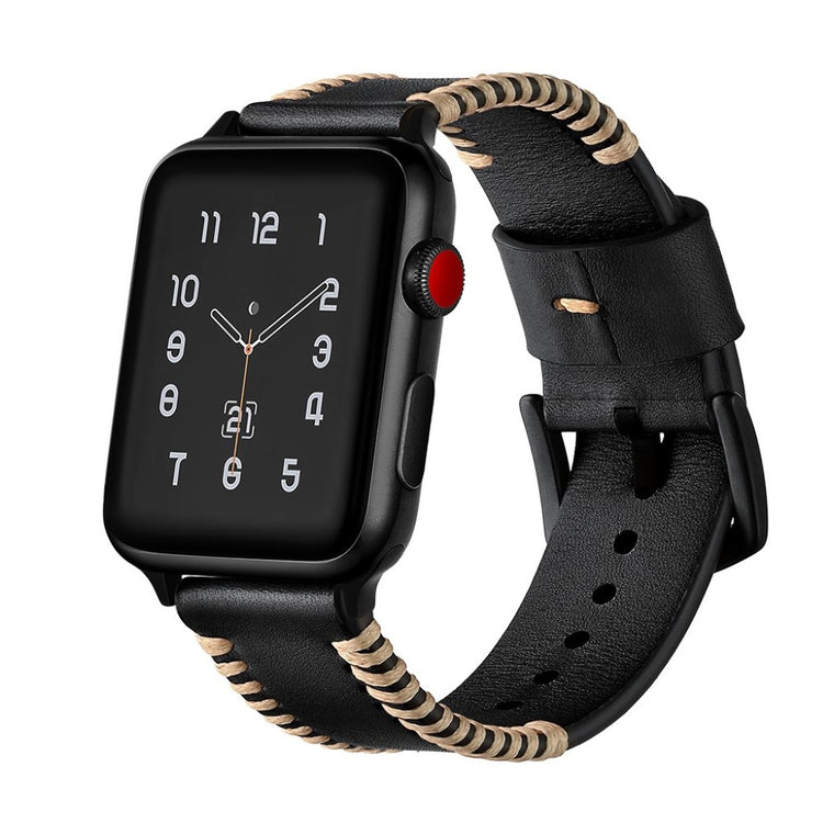  Apple Watch Series 5 40mm / Apple Watch 40mm Ægte læder Rem - Sort#serie_1