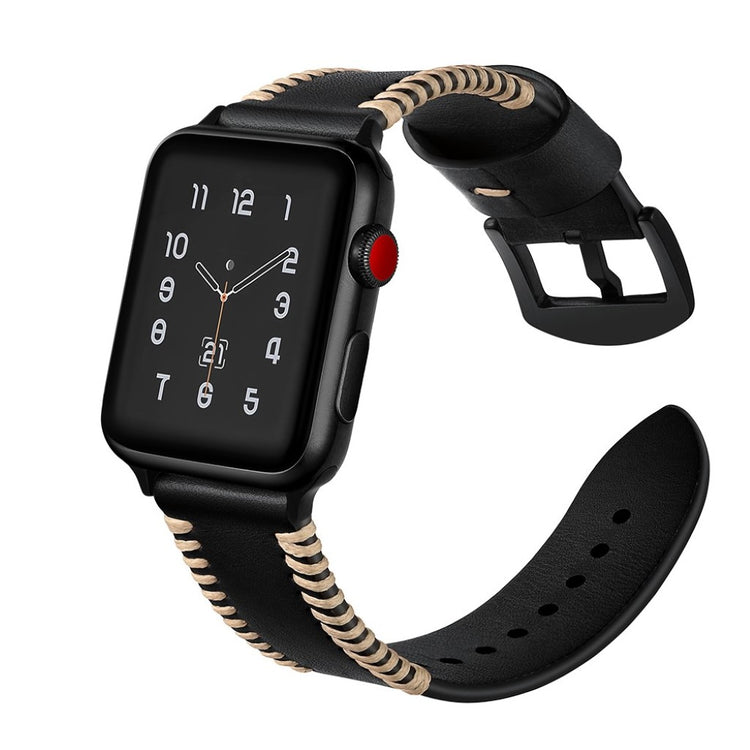  Apple Watch Series 5 40mm / Apple Watch 40mm Ægte læder Rem - Sort#serie_1