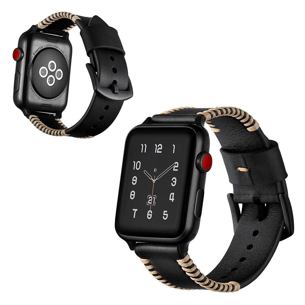  Apple Watch Series 5 40mm / Apple Watch 40mm Ægte læder Rem - Sort#serie_1