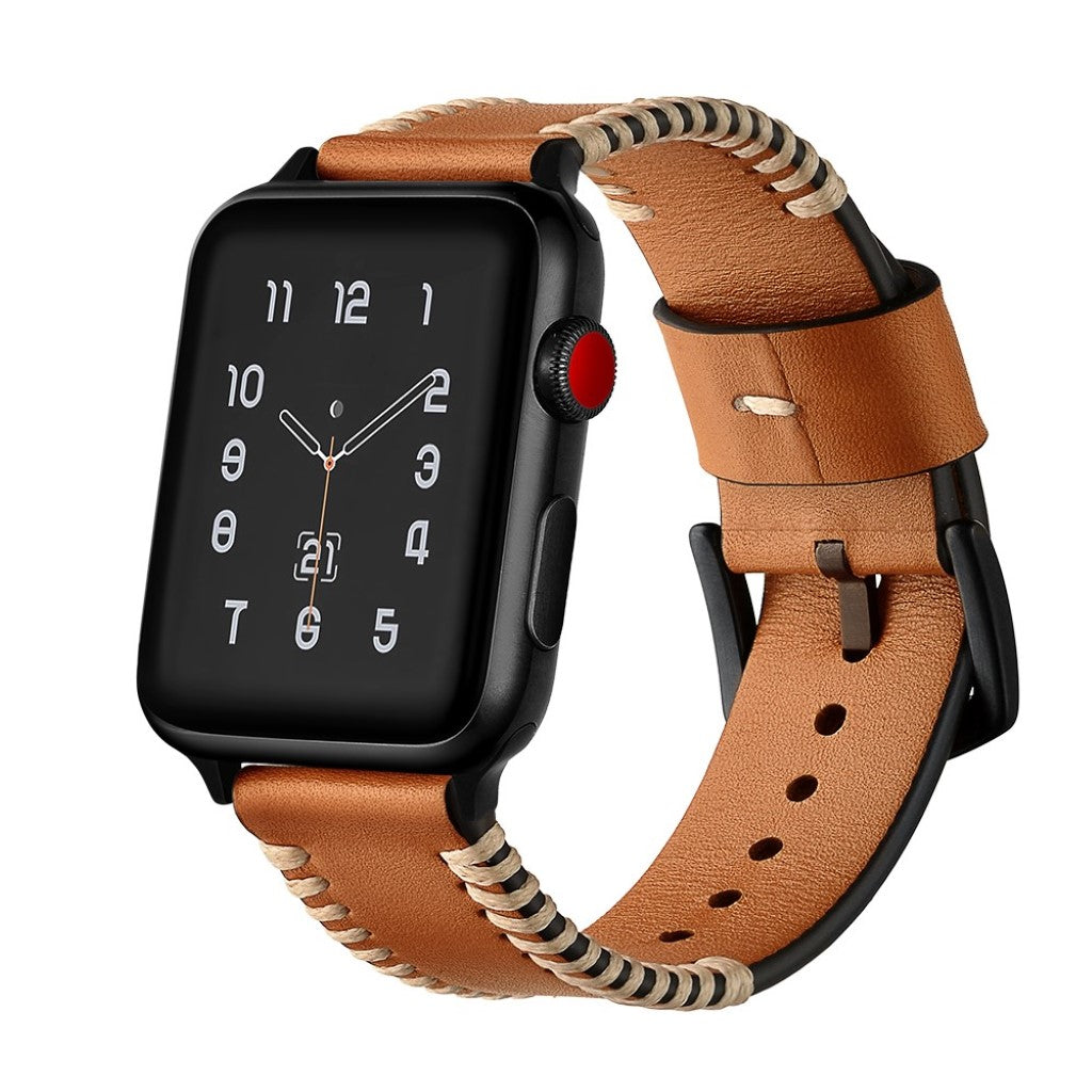  Apple Watch Series 5 40mm / Apple Watch 40mm Ægte læder Rem - Gul#serie_2