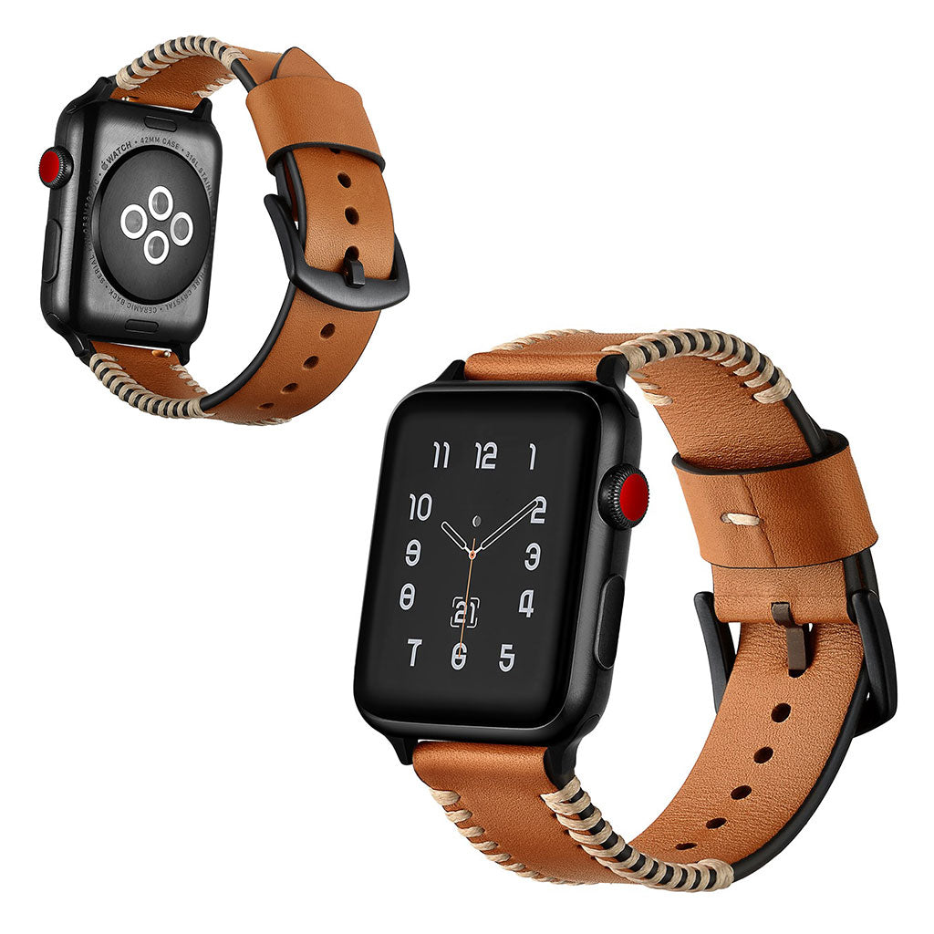  Apple Watch Series 5 40mm / Apple Watch 40mm Ægte læder Rem - Gul#serie_2