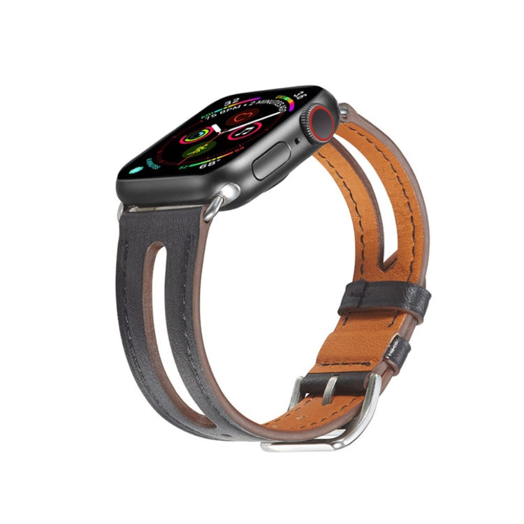  Apple Watch Series 5 40mm / Apple Watch 40mm Ægte læder Rem - Sort#serie_1