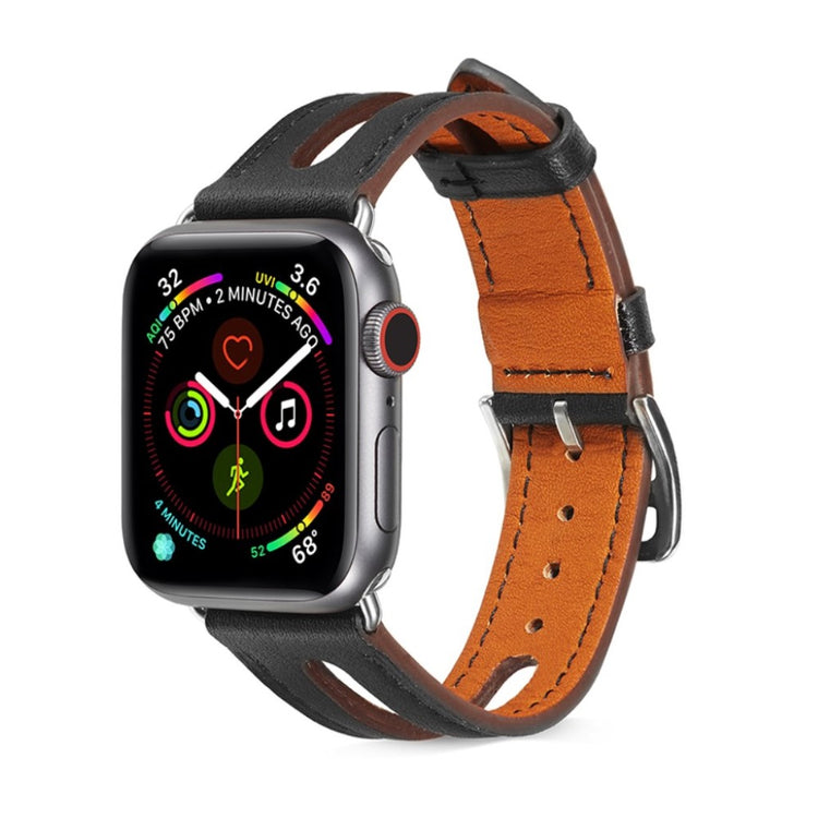  Apple Watch Series 5 40mm / Apple Watch 40mm Ægte læder Rem - Sort#serie_1