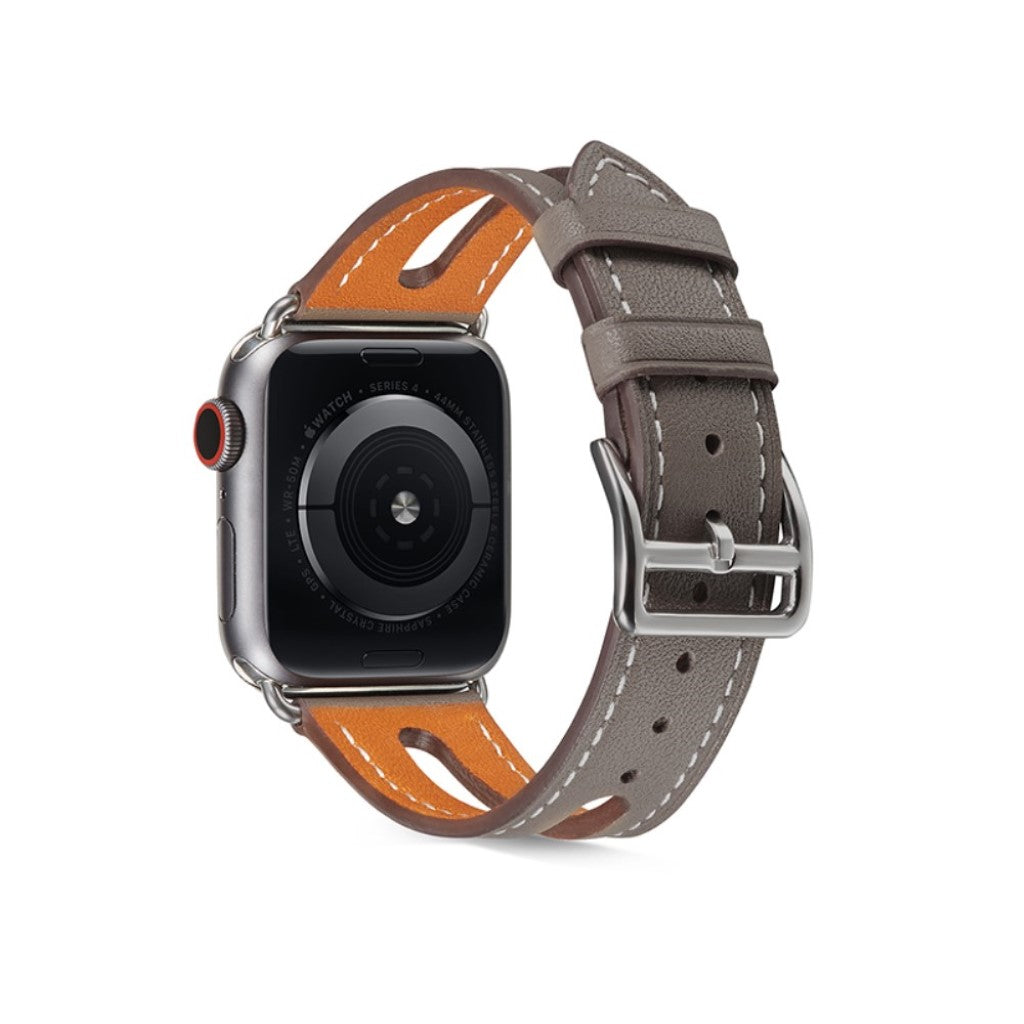  Apple Watch Series 5 40mm / Apple Watch 40mm Ægte læder Rem - Sølv#serie_3