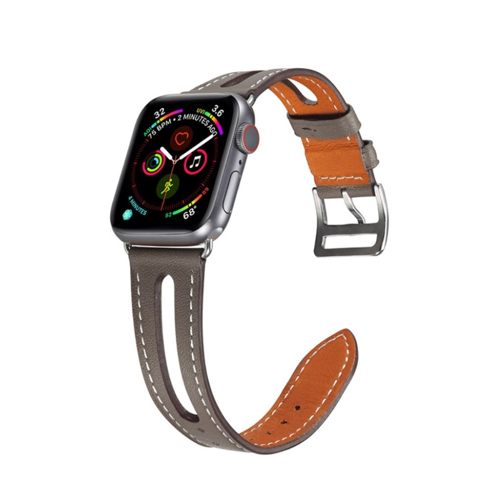  Apple Watch Series 5 40mm / Apple Watch 40mm Ægte læder Rem - Sølv#serie_3