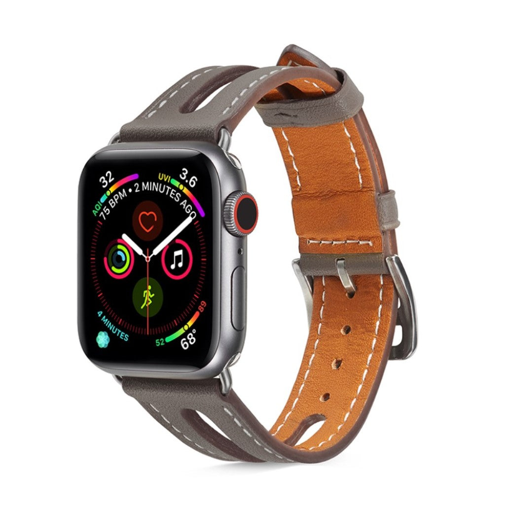  Apple Watch Series 5 40mm / Apple Watch 40mm Ægte læder Rem - Sølv#serie_3