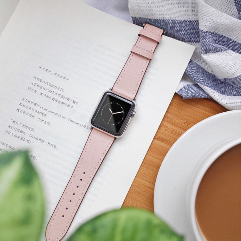  Apple Watch Series 5 44mm / Apple Watch 44mm Ægte læder Rem - Pink#serie_2