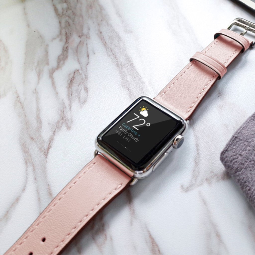  Apple Watch Series 5 44mm / Apple Watch 44mm Ægte læder Rem - Pink#serie_2