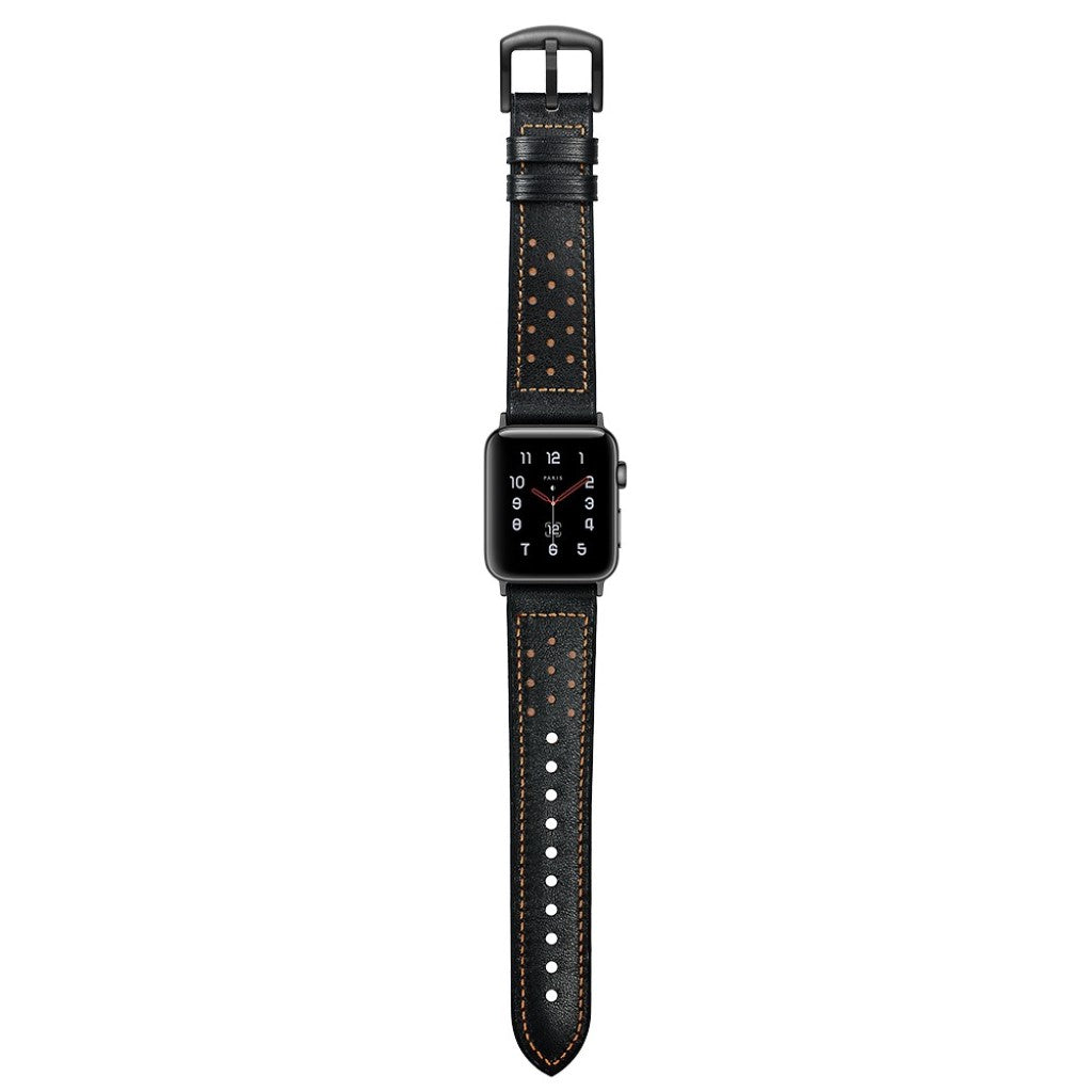  Apple Watch Series 5 44mm / Apple Watch 44mm Ægte læder Rem - Sort#serie_2