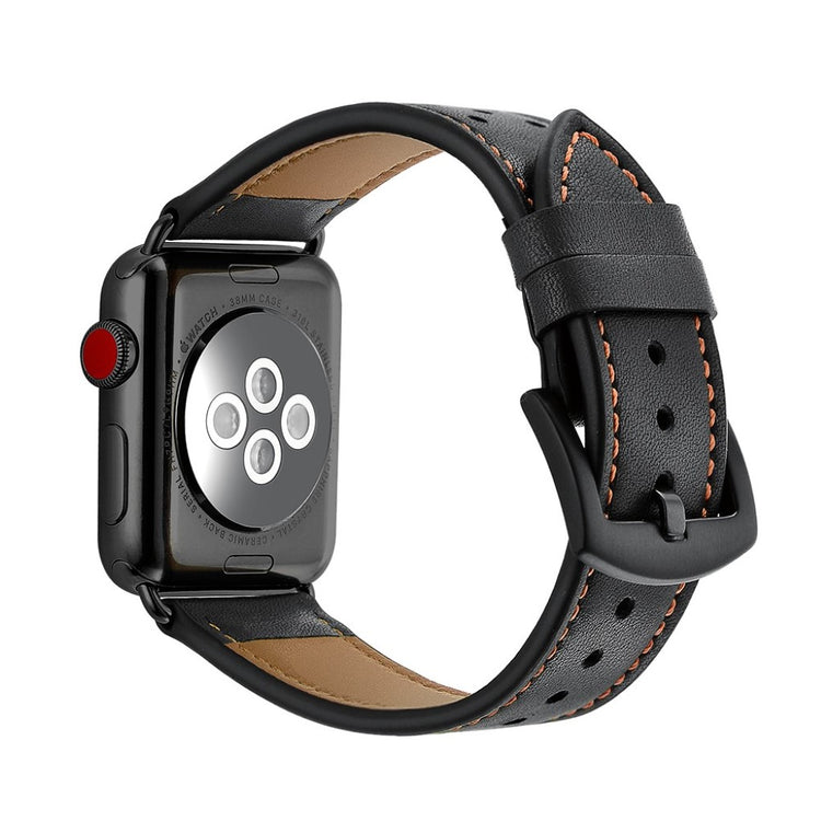  Apple Watch Series 5 44mm / Apple Watch 44mm Ægte læder Rem - Sort#serie_3