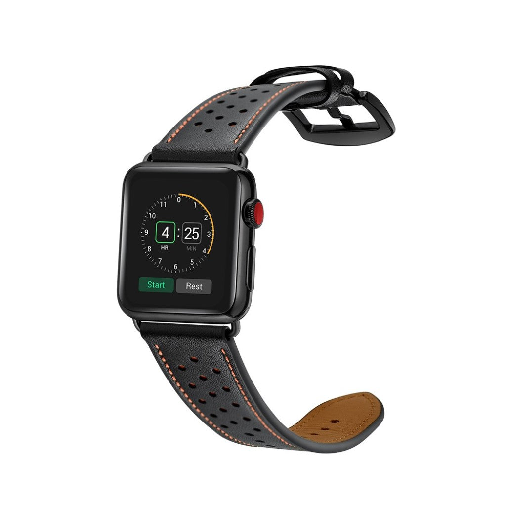  Apple Watch Series 5 44mm / Apple Watch 44mm Ægte læder Rem - Sort#serie_3