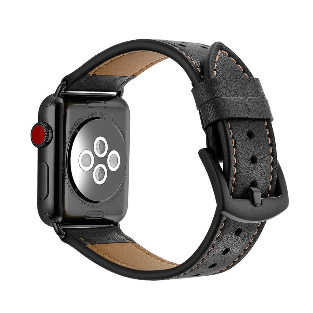  Apple Watch Series 5 44mm / Apple Watch 44mm Ægte læder Rem - Sort#serie_4