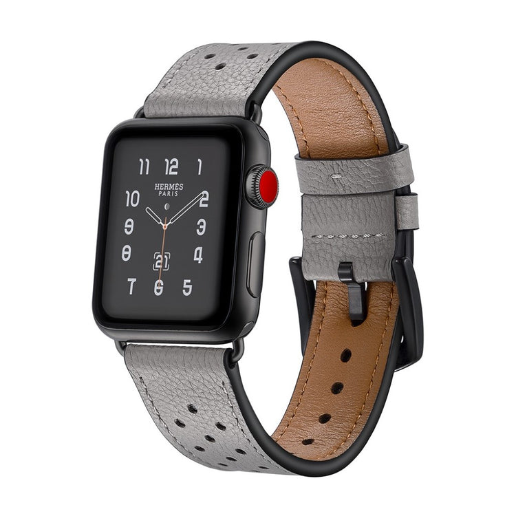  Apple Watch Series 5 44mm / Apple Watch 44mm Ægte læder Rem - Sølv#serie_5