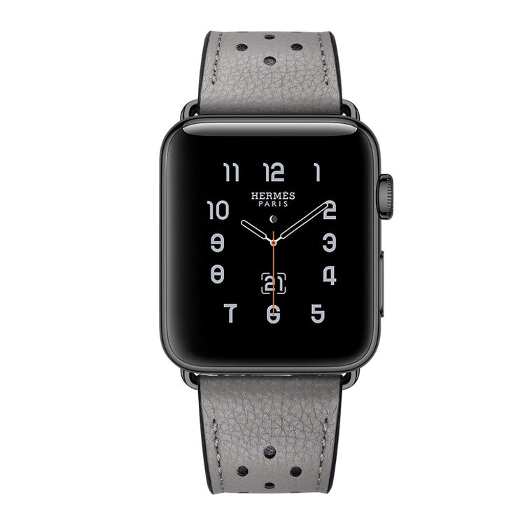  Apple Watch Series 5 44mm / Apple Watch 44mm Ægte læder Rem - Sølv#serie_5