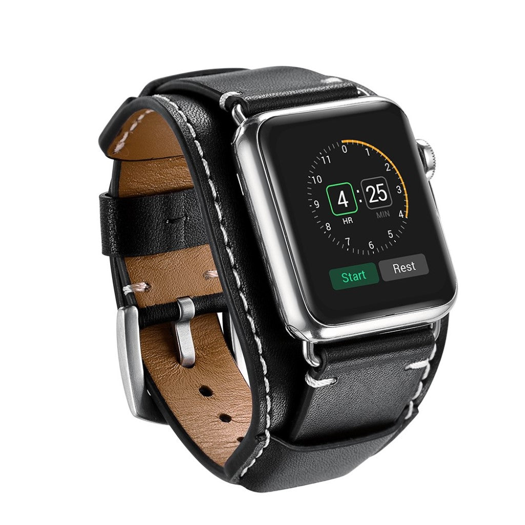  Apple Watch Series 5 44mm / Apple Watch 44mm Ægte læder Rem - Sort#serie_1