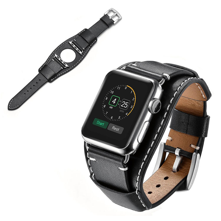  Apple Watch Series 5 44mm / Apple Watch 44mm Ægte læder Rem - Sort#serie_1