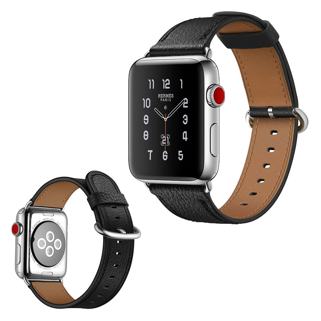  Apple Watch Series 5 44mm / Apple Watch 44mm Ægte læder Rem - Sort#serie_1