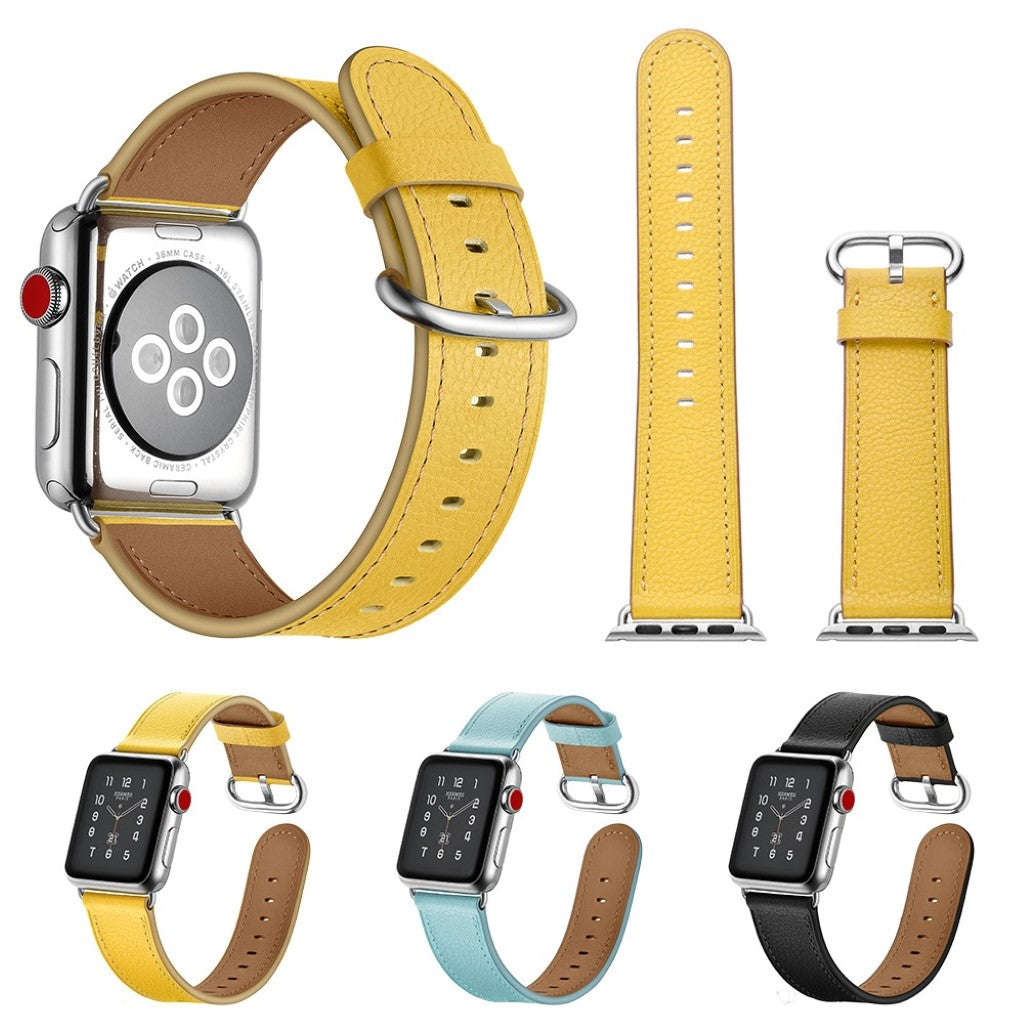  Apple Watch Series 5 44mm / Apple Watch 44mm Ægte læder Rem - Gul#serie_2