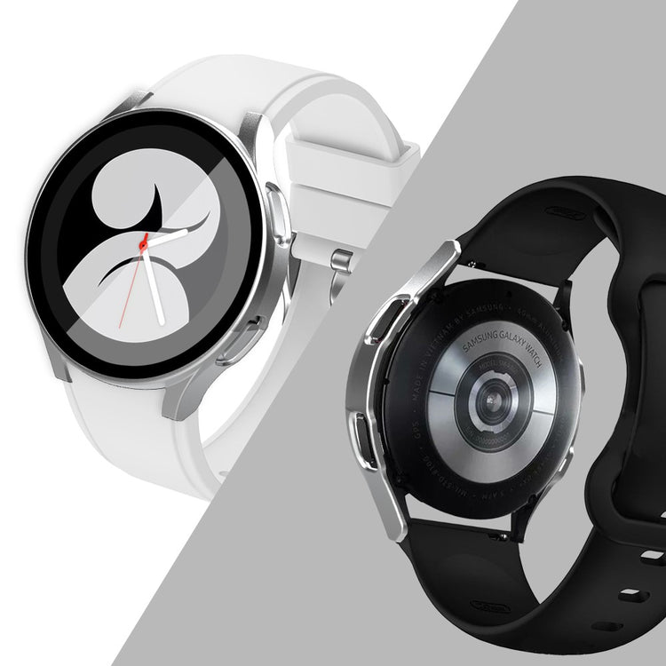 Rigtigt Fint Samsung Galaxy Watch 4 (40mm) Cover med Skærmbeskytter i Plastik og Hærdet Glas - Sølv#serie_3