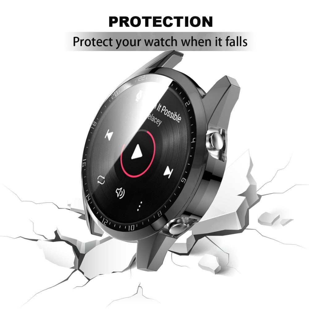 Super Pænt Huawei Watch GT 2 46mm Cover med Skærmbeskytter i Plastik og Hærdet Glas - Sølv#serie_3