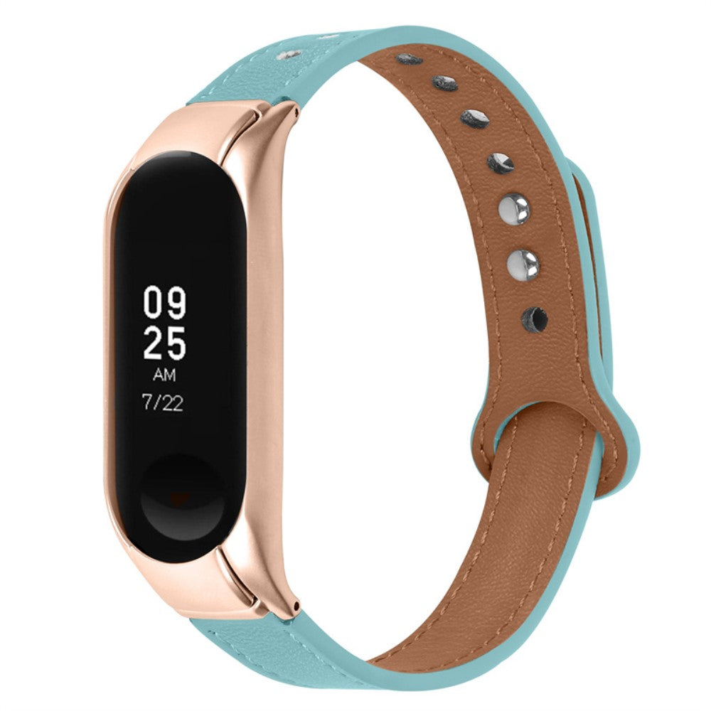  Xiaomi Mi Smart Band 6 / Xiaomi Mi Band 5 Ægte læder Urrem - Blå#serie_10