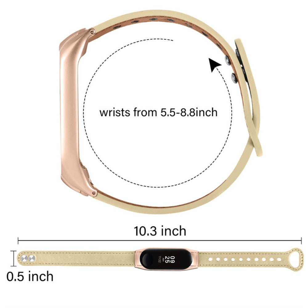  Xiaomi Mi Smart Band 6 / Xiaomi Mi Band 5 Ægte læder Urrem - Beige#serie_5