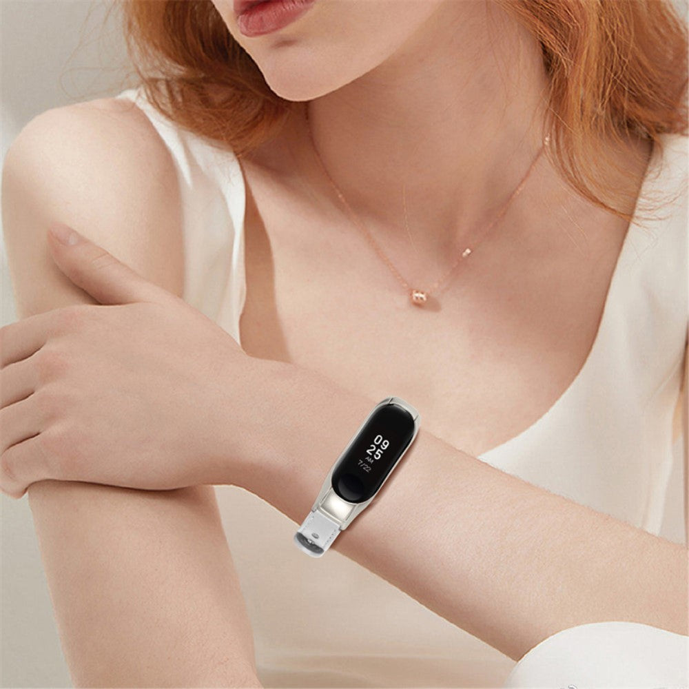  Xiaomi Mi Smart Band 4 / Xiaomi Mi Band 3 Ægte læder Urrem - Sølv#serie_1