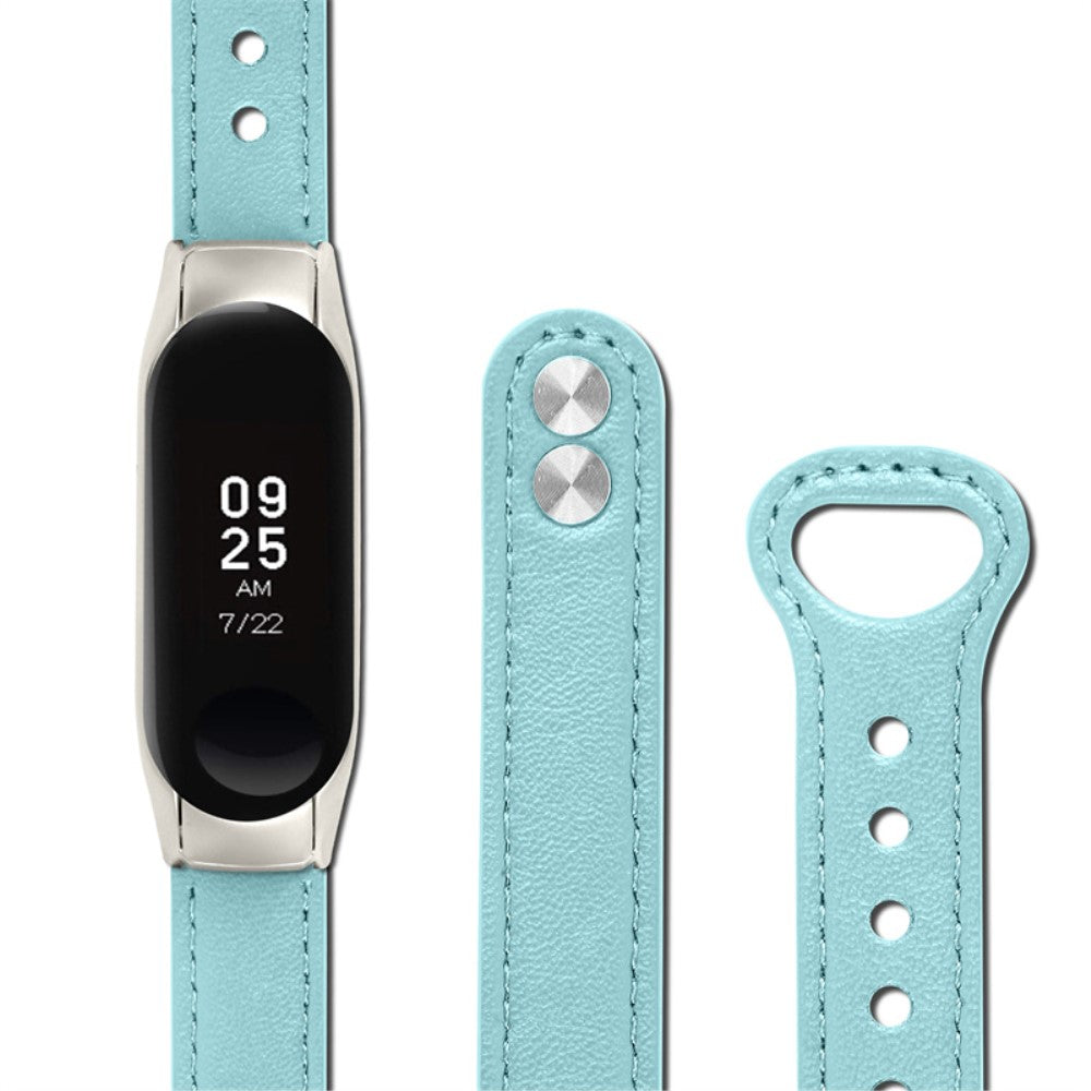  Xiaomi Mi Smart Band 4 / Xiaomi Mi Band 3 Ægte læder Urrem - Blå#serie_10