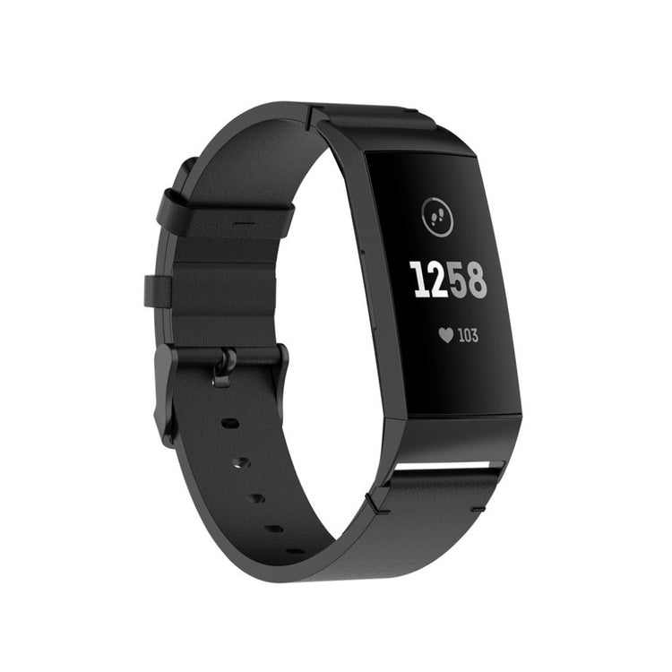 Mega kønt Fitbit Charge 4 / Fitbit Charge 3 Ægte læder Rem - Sort#serie_1