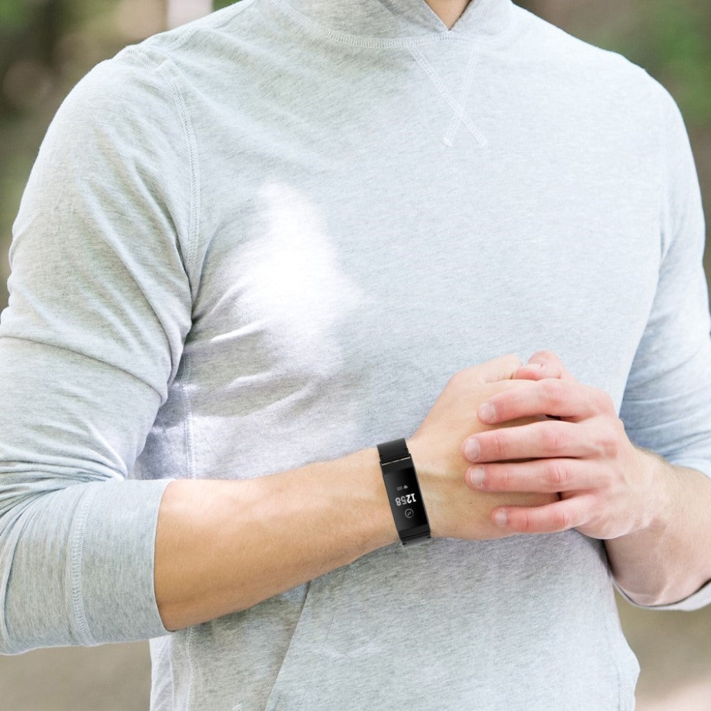 Mega kønt Fitbit Charge 4 / Fitbit Charge 3 Ægte læder Rem - Sort#serie_1