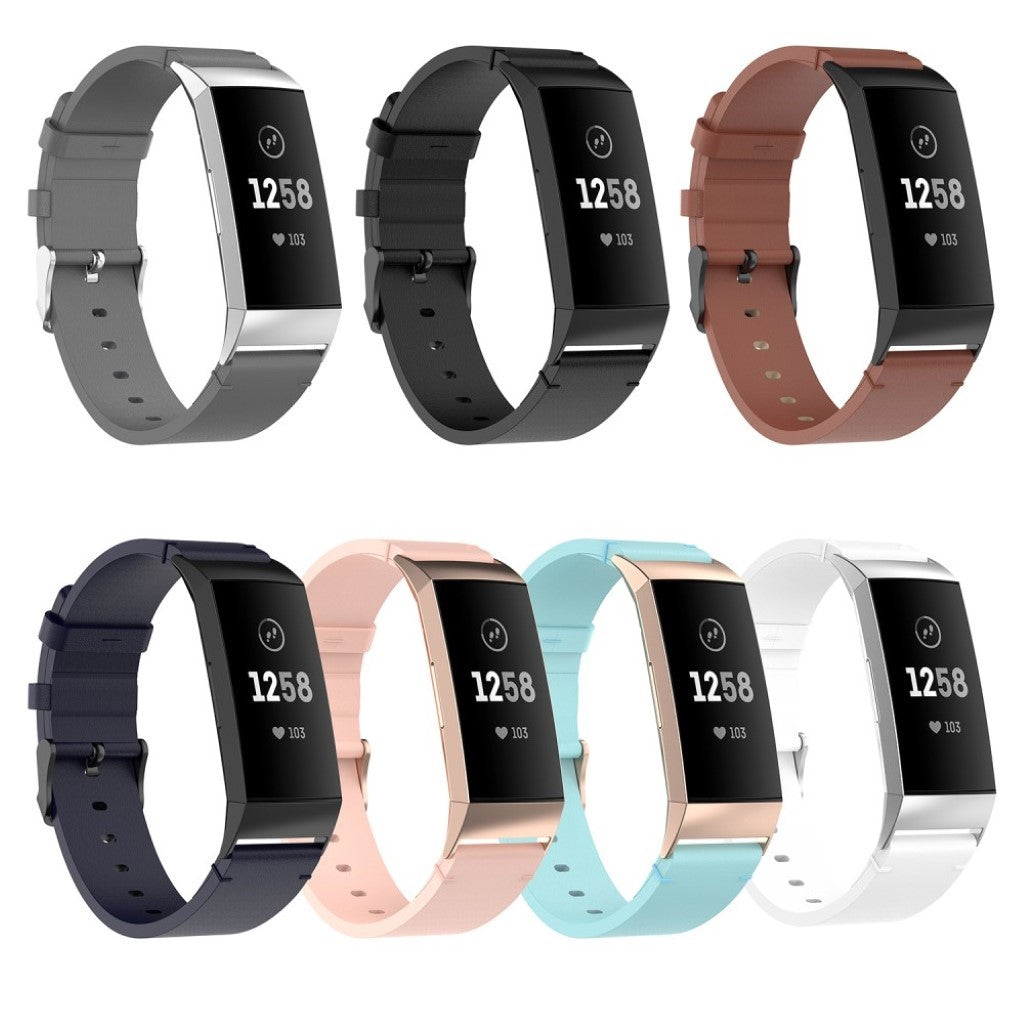 Mega kønt Fitbit Charge 4 / Fitbit Charge 3 Ægte læder Rem - Sort#serie_1