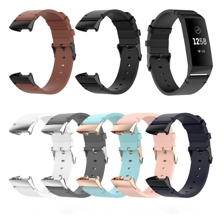 Mega kønt Fitbit Charge 4 / Fitbit Charge 3 Ægte læder Rem - Sort#serie_1