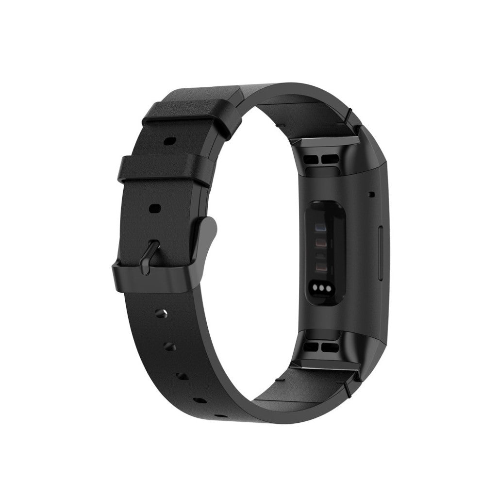 Mega kønt Fitbit Charge 4 / Fitbit Charge 3 Ægte læder Rem - Sort#serie_1