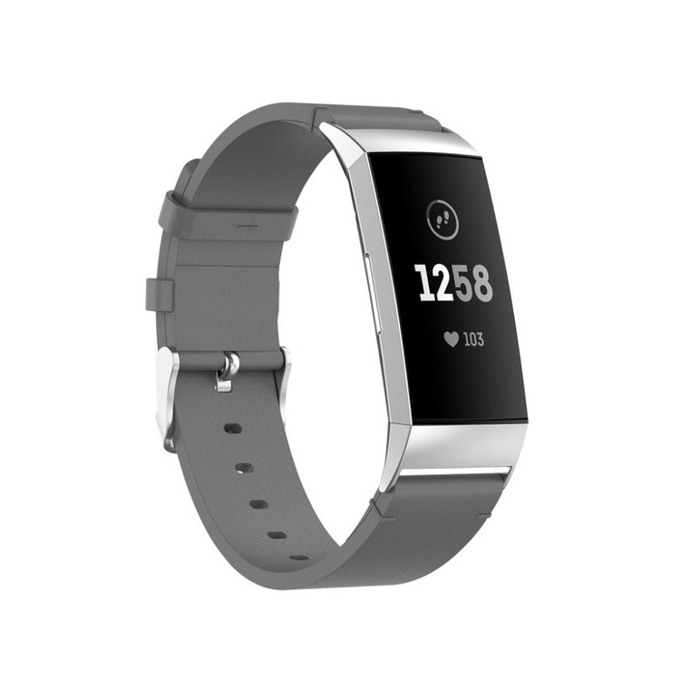 Mega kønt Fitbit Charge 4 / Fitbit Charge 3 Ægte læder Rem - Sølv#serie_3