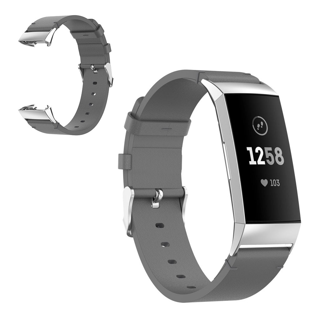 Mega kønt Fitbit Charge 4 / Fitbit Charge 3 Ægte læder Rem - Sølv#serie_3