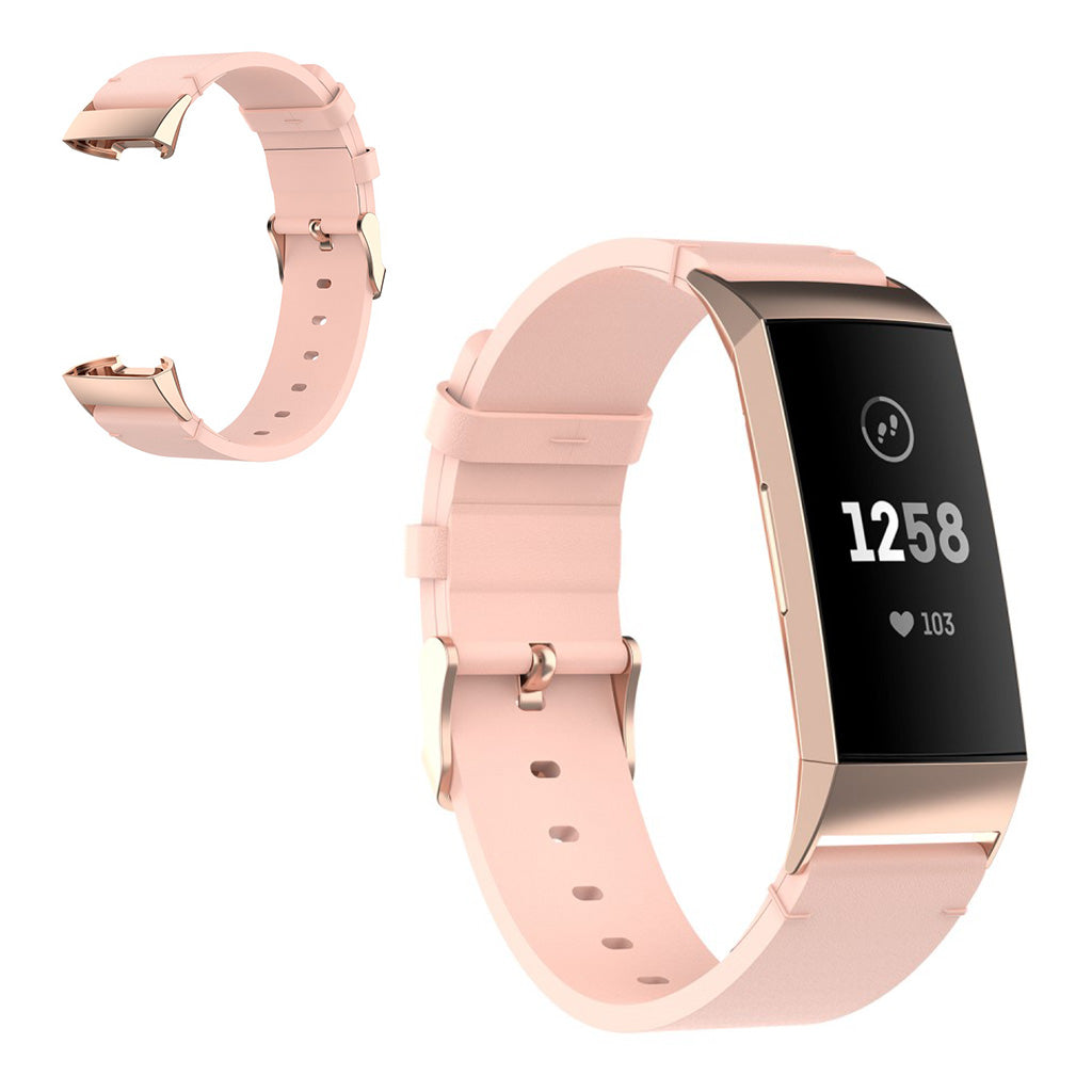 Mega kønt Fitbit Charge 4 / Fitbit Charge 3 Ægte læder Rem - Pink#serie_4