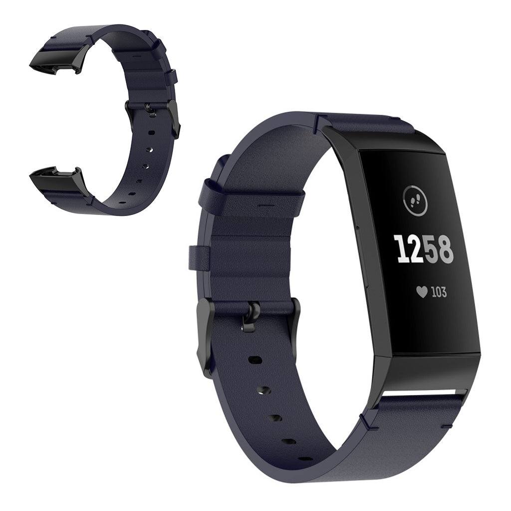 Mega kønt Fitbit Charge 4 / Fitbit Charge 3 Ægte læder Rem - Blå#serie_6