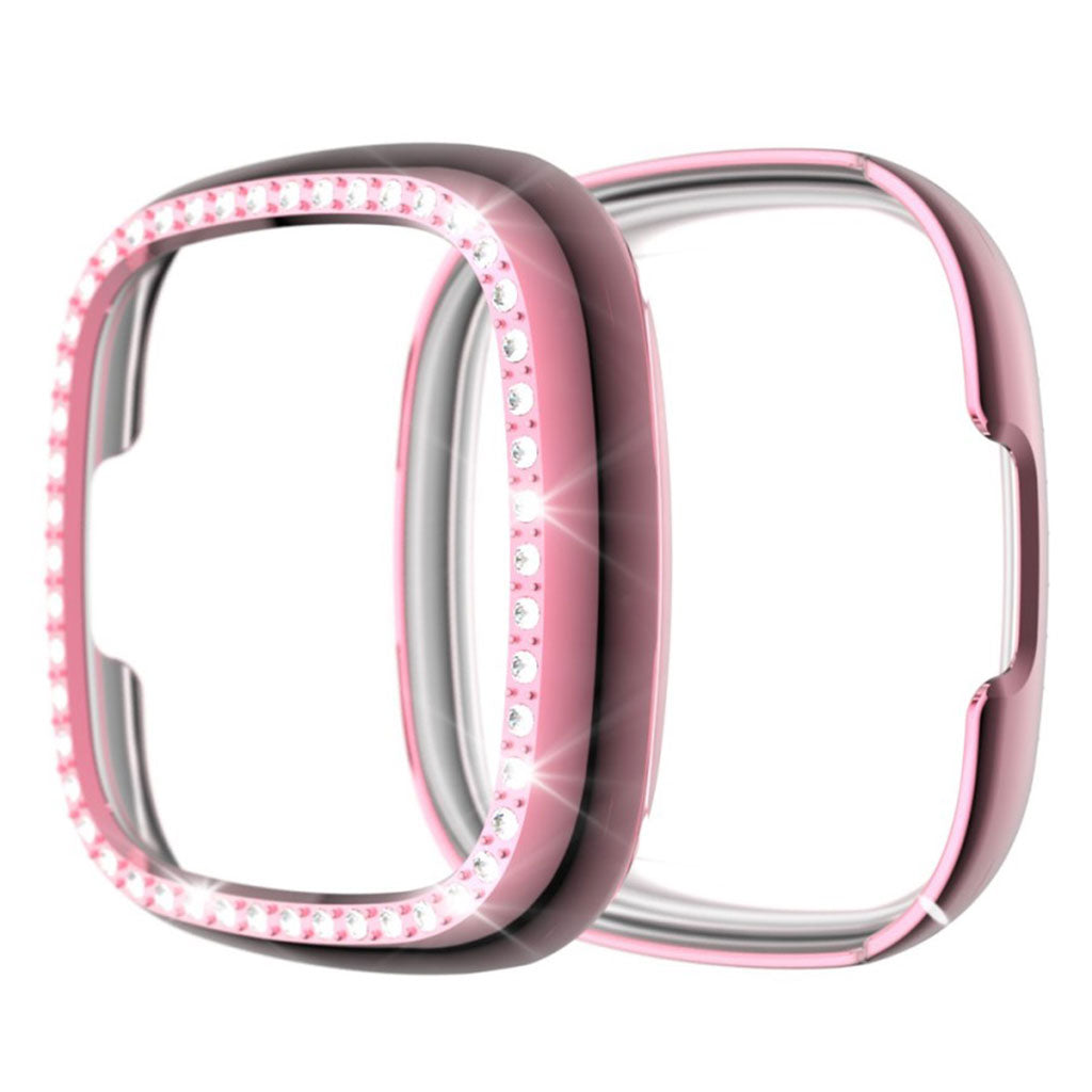 Rigtigt Flot Fitbit Versa 3 / Fitbit Sense Rhinsten og Silikone Cover - Pink#serie_3