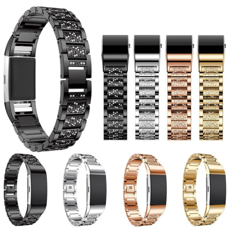 Rigtigt fed Fitbit Charge 2 Metal og Rhinsten Rem - Sort#serie_1